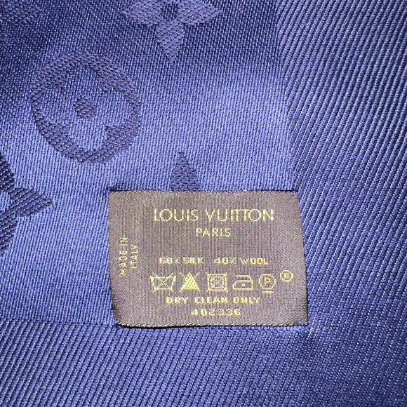 100% Authentic Louis Vuitton Navy Blue Printed Silk Square - Picture 2 of 2